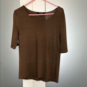 Ellen Tracy Brown Short Sleeve Silk Knit Top